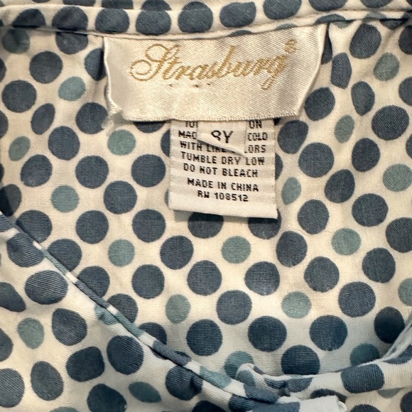 Strasburg Girls 8 Peter Pan Collar Blue and Gray Polka Dot Blouse - Picture 2 of 5